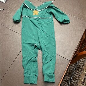 Green Baby Romper with Gingerbread Patch